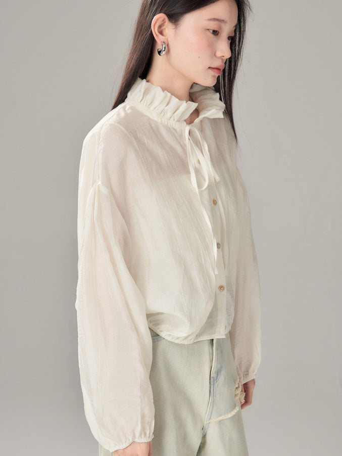 Fungus Gather Collar Tie See-through Shirt