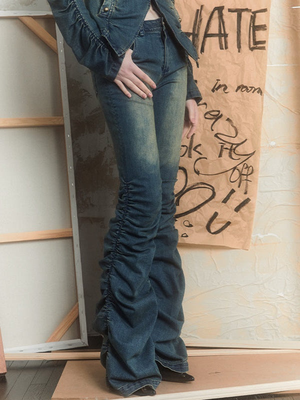 Pleated Stacked Denim Pants