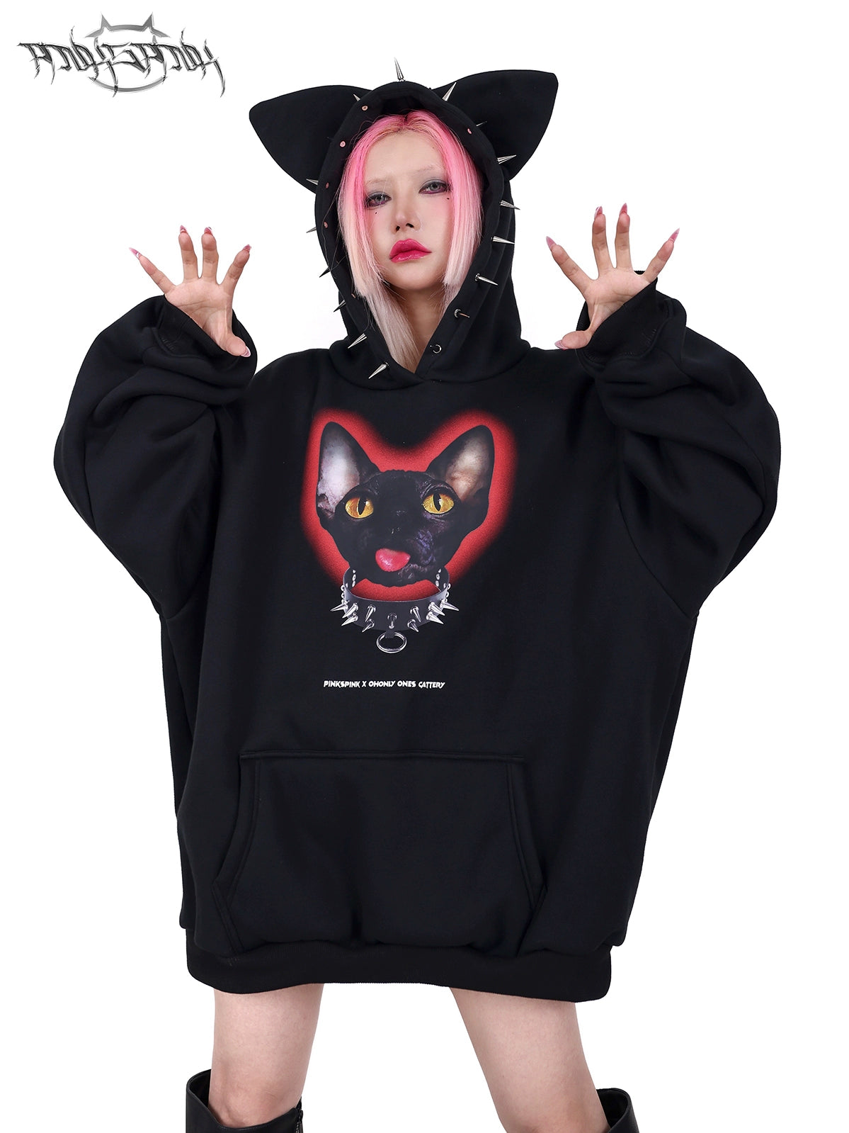 Cat Ear Rivet Rock Punk Sweat Hooded Pullover