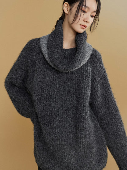 Large Lapel Contrasting Off-Shoulder Sweater