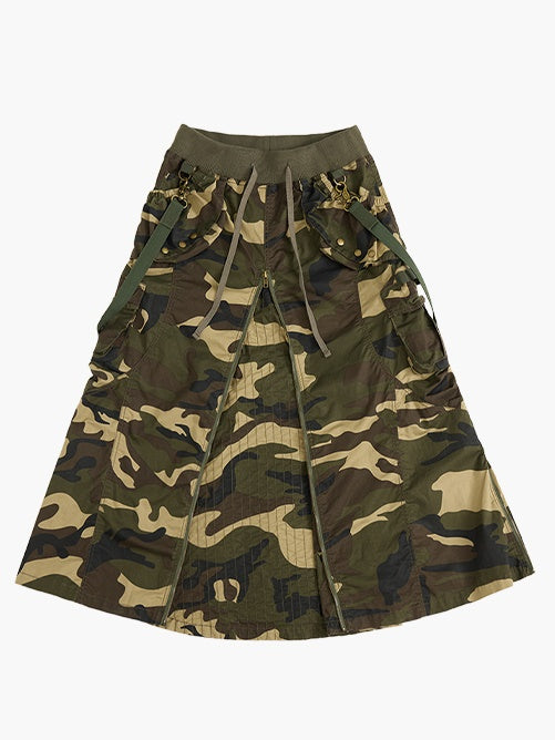 Camouflage Zipper Slit Work Maxi Skirt