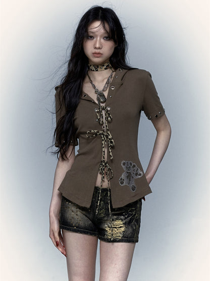 Detachable Hood And Long Sleeves Lace-Up Cutsew