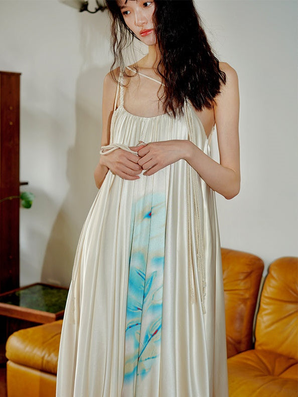 Chinese Print Loose Lantern Long Dress