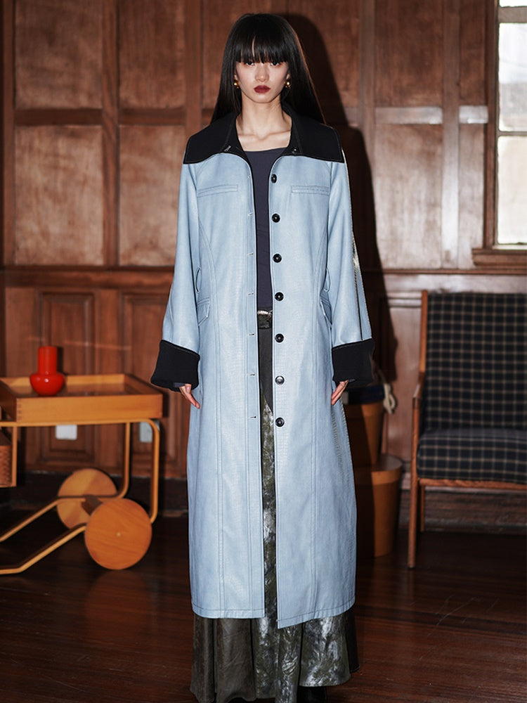 Reversible Belted Leather Long Coat