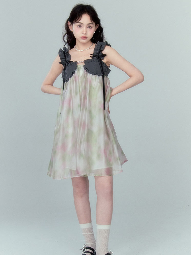 Frill Strap Chiffon Suspender Puffy Dress