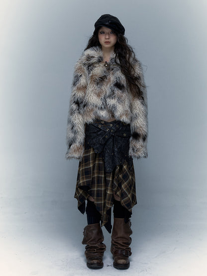 Smudged Design Short Eco-Friendly Fur Coat