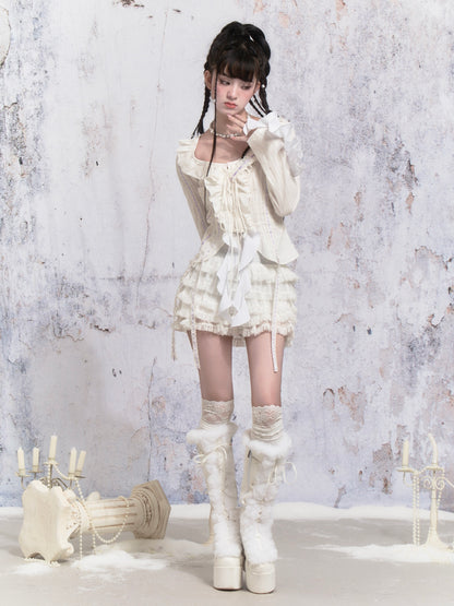 Ruffle Lace Strap Short Cardigan