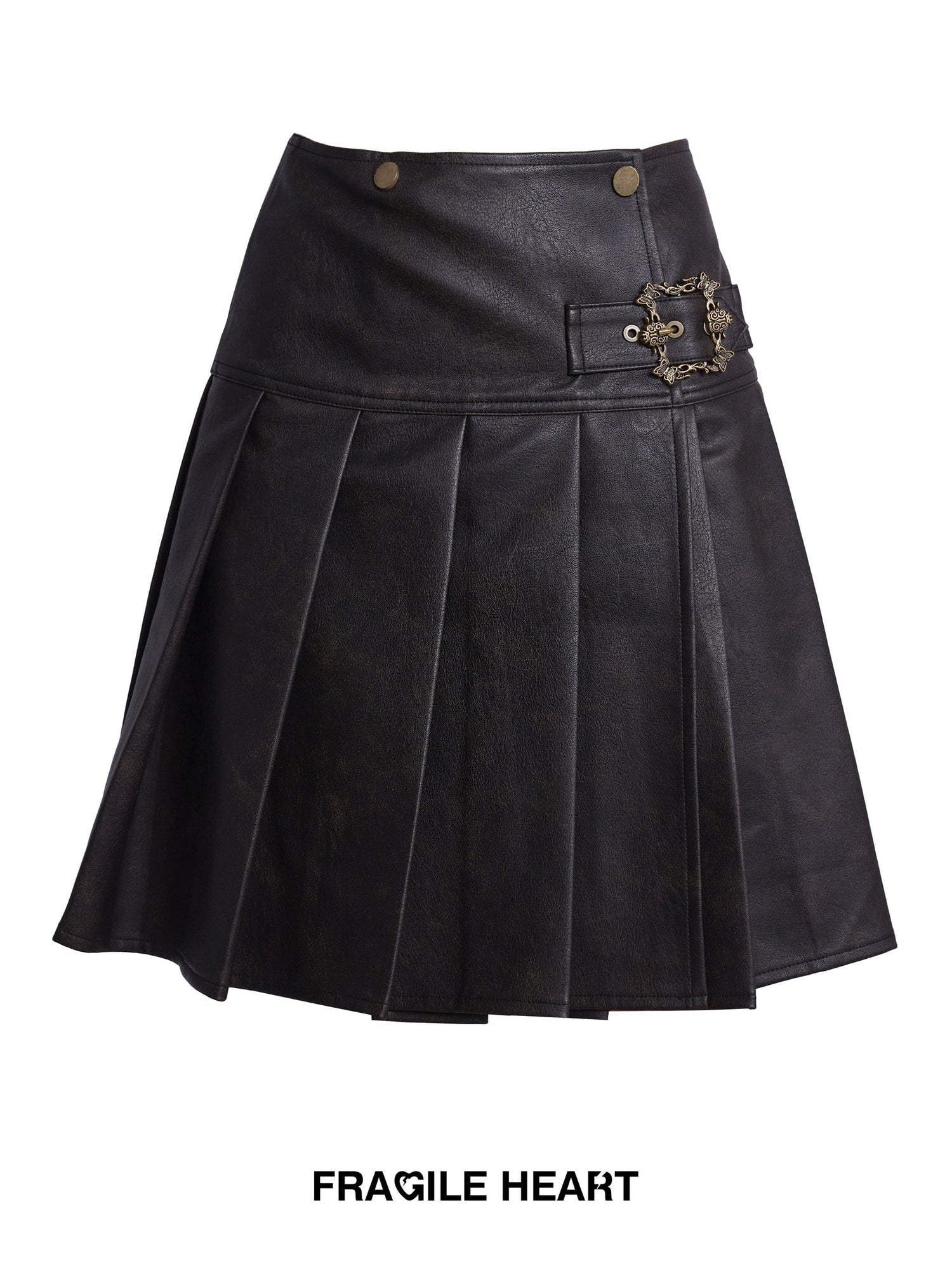 Plus Velvet Leather Jacket &amp; Pleat Skirt