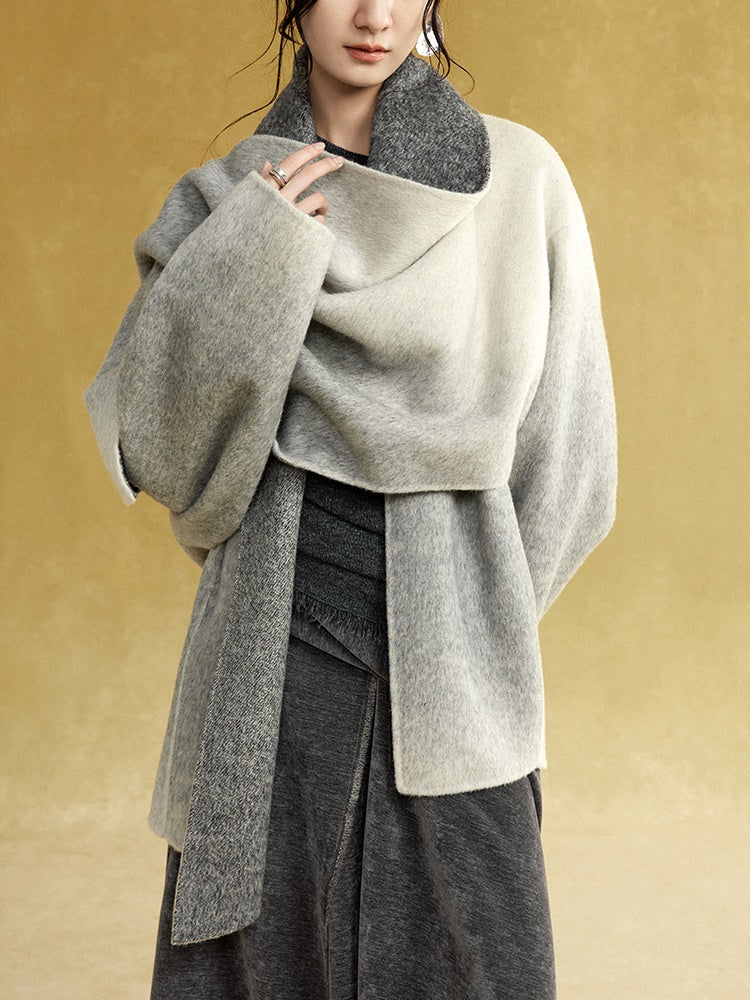 Large Scarf Mid-Length Gradient Double-sided Jacket