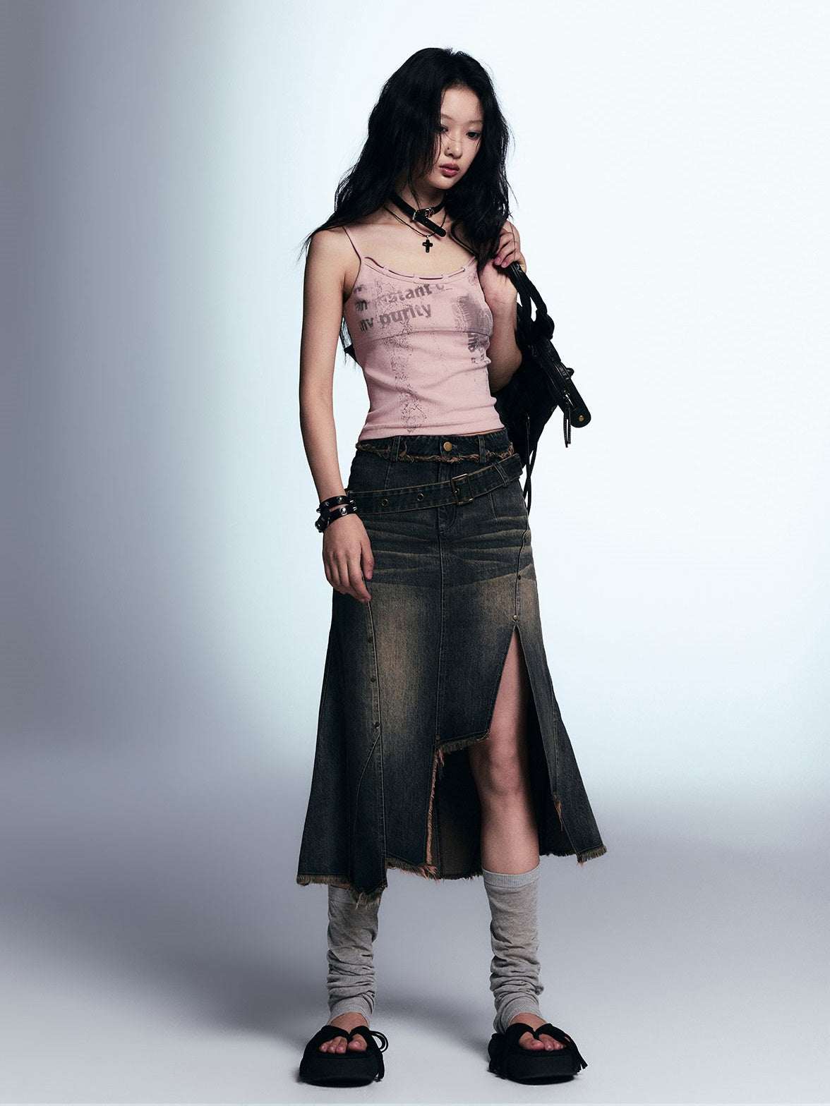 Distressed Irregular Mermaid Denim Skirt