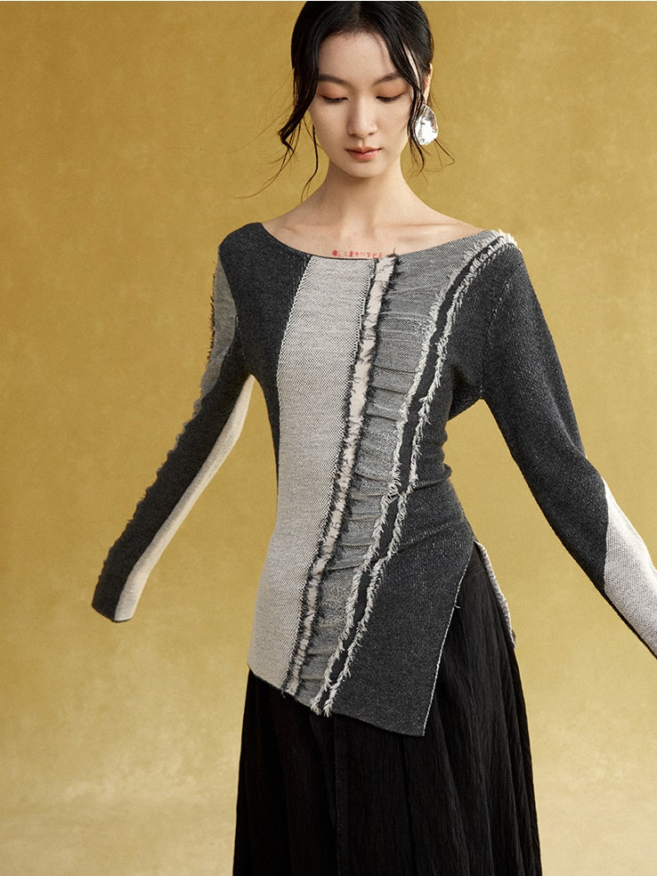 Flowing Jacquard Pullover Sweater