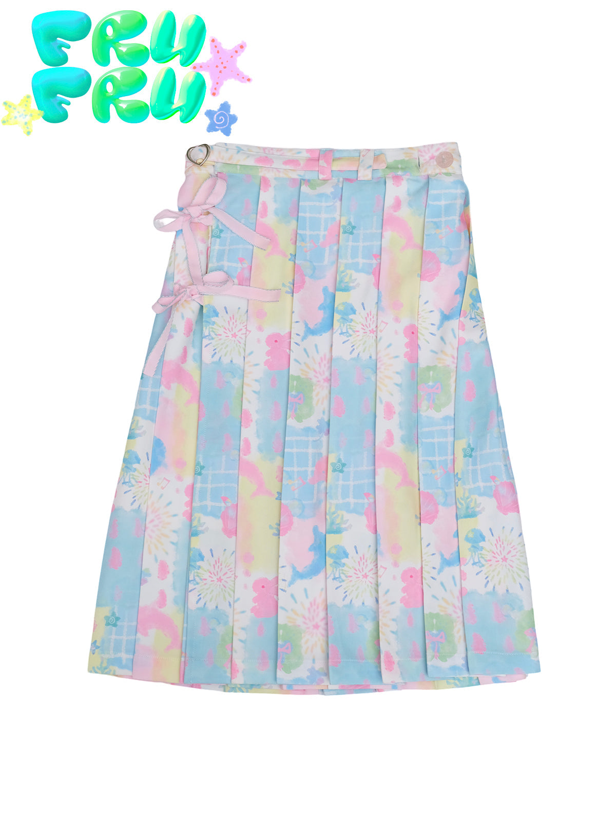 Cartoon Dolphin Printed Pleated Skirt