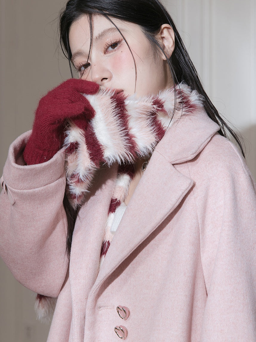 Removable Knitted Collar Long Coat