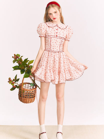 Ribbon Printed Doll Collar Dress