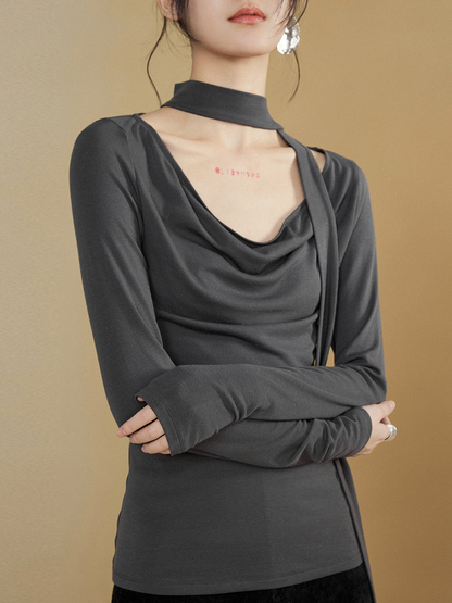 Scarf Swung Collar Bottoming T-shirt