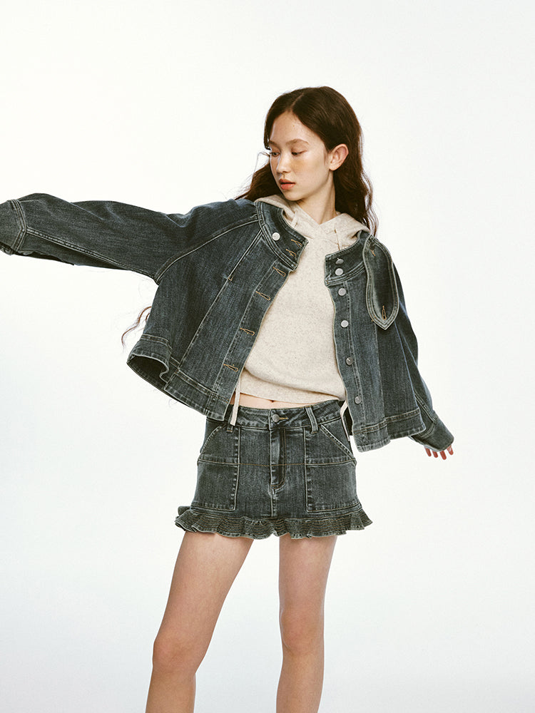 Denim Frill Mini Skirt