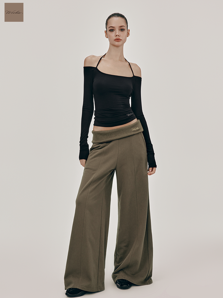 Knit Stretch Loose Plain Wide-Pants