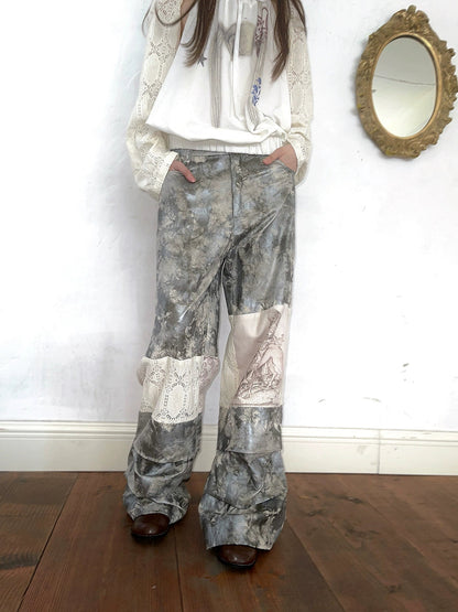 Tie-dye Printed Lace Splicing Pants