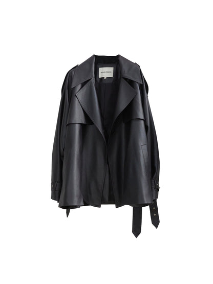 Manteau court en cuir pute en cuir mat