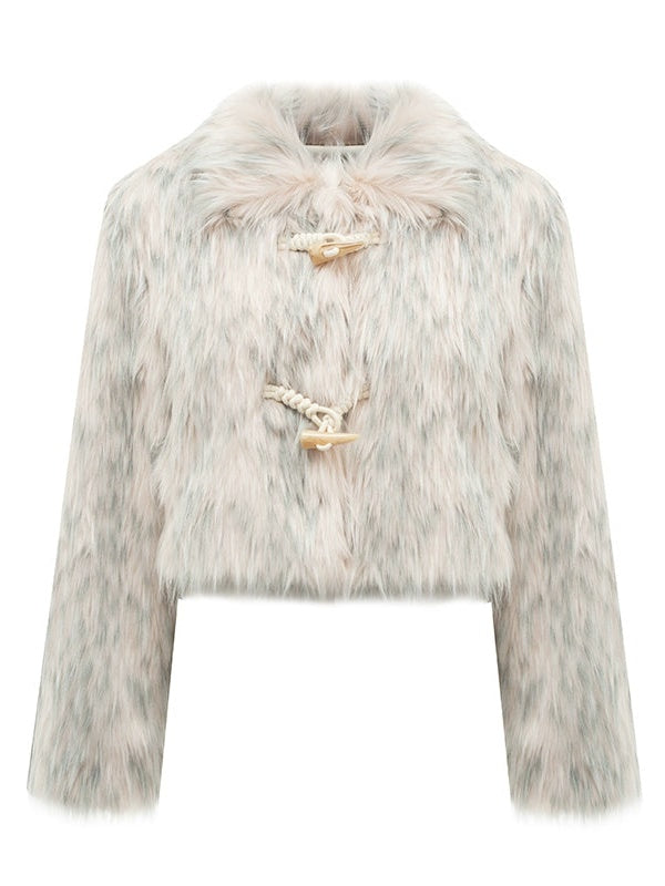 Long Hair Horn Button Friendly Fur Jacket &amp; Box Pleated Skirt