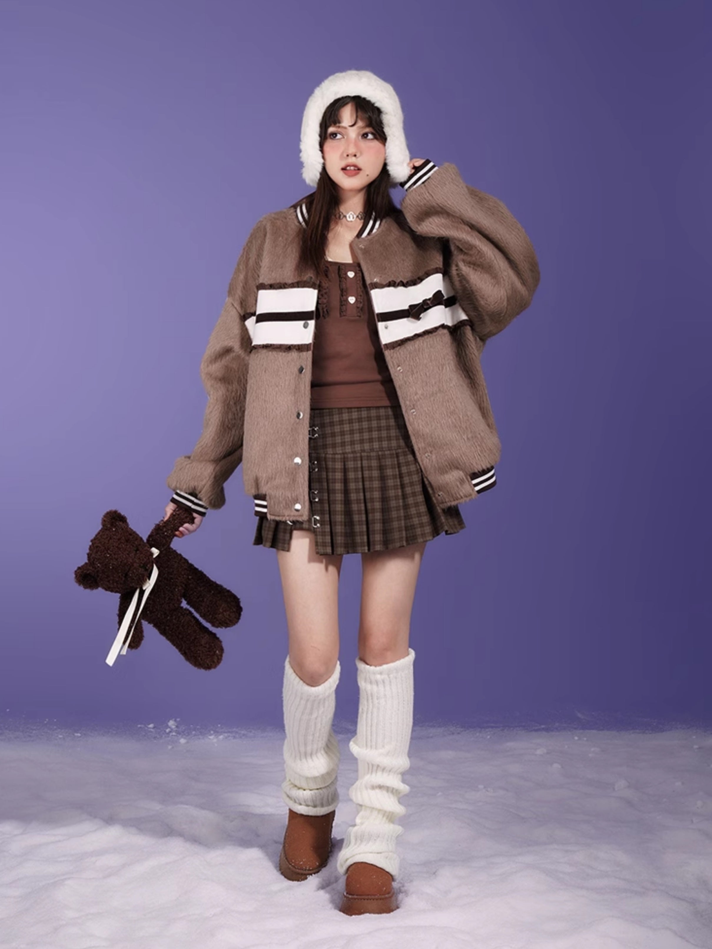 Spliced Ribbon Stitch Loose Baseball Jacket