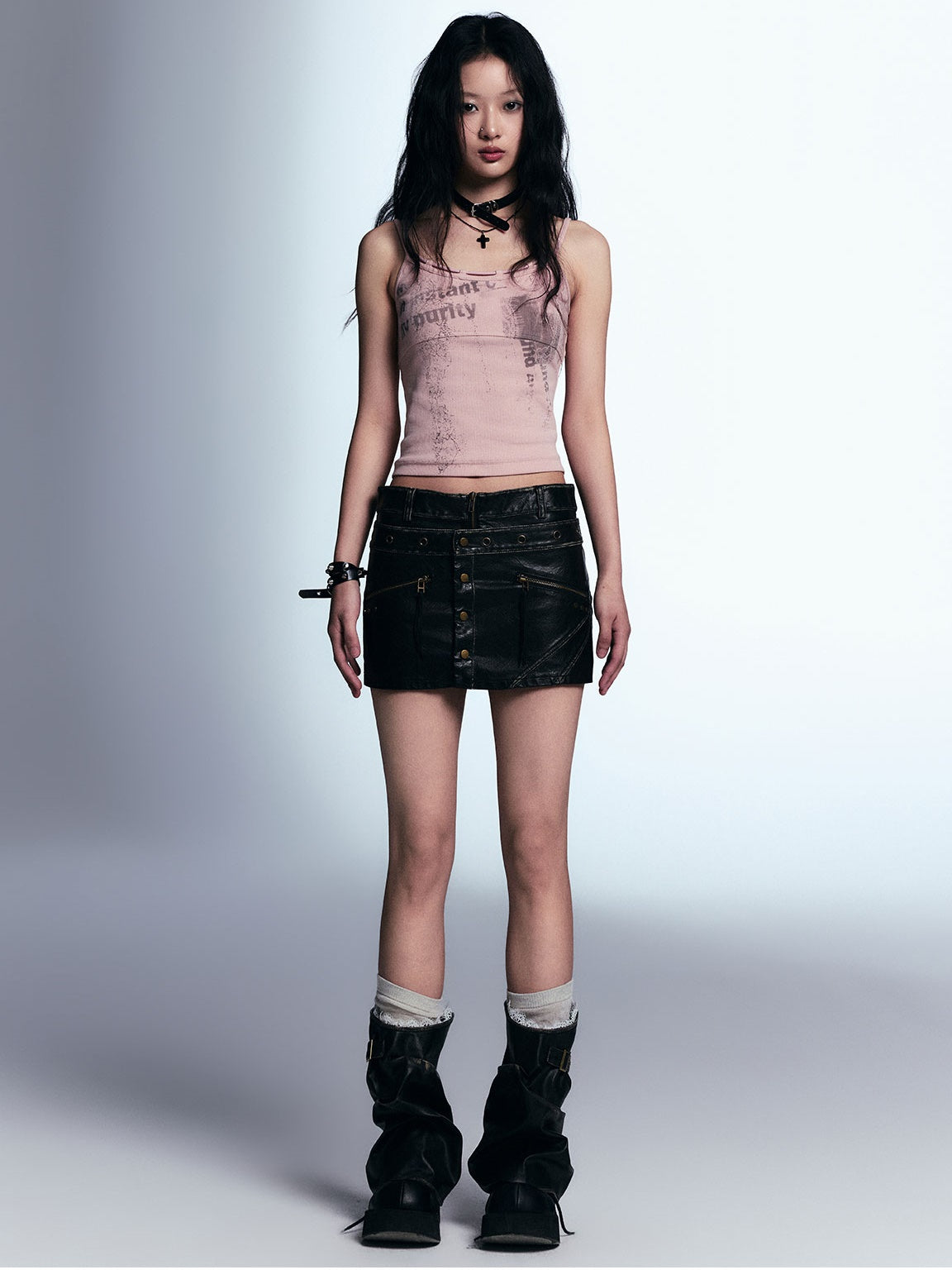 Distressed A-line Leather Short Culottes