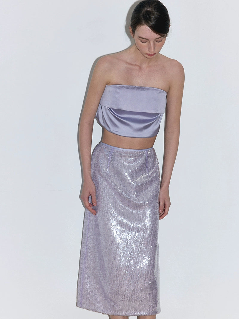 Three-dimensional Spangle Glossy Straight Skirt