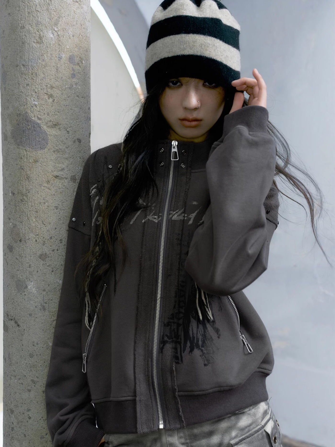 Rivet Graffiti Zip-Up Sweat Jacket