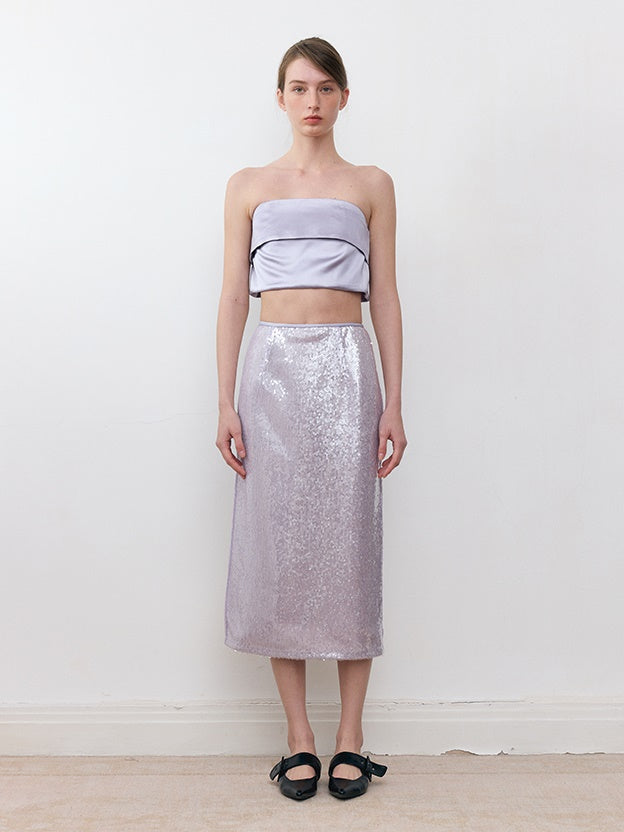 Three-dimensional Spangle Glossy Straight Skirt