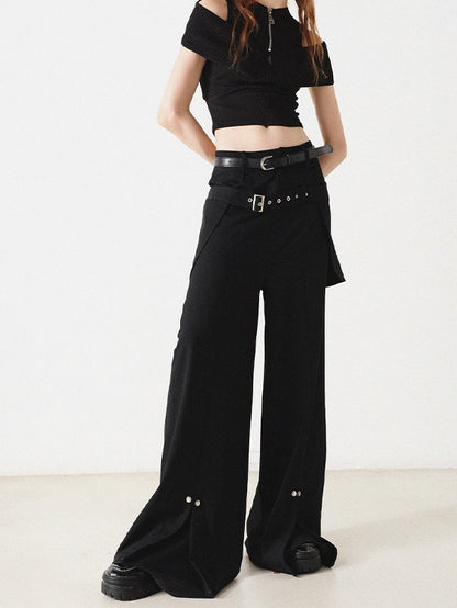 Wide Leg Pants With Belt Pocket