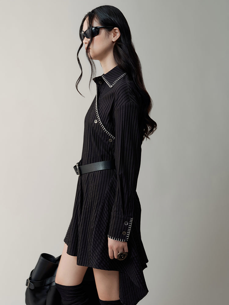 Asymmetric Stripe Slant Button Shirt Dress – ARCANA ARCHIVE