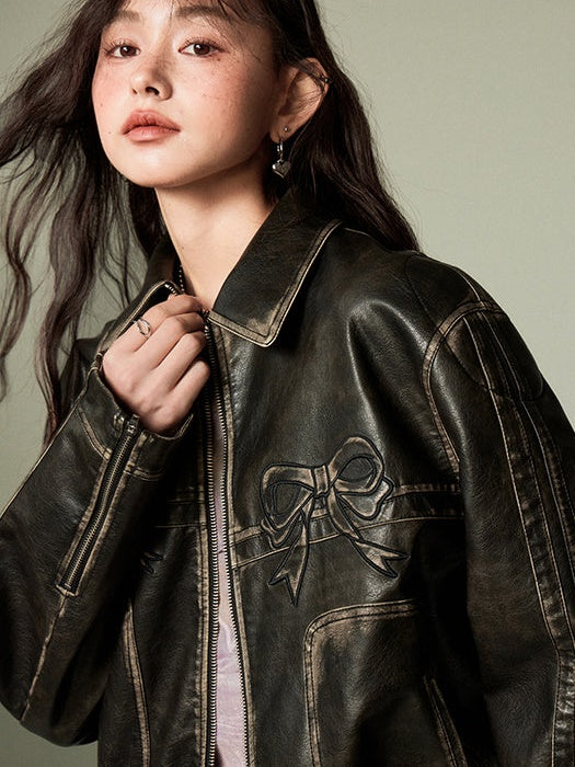 Bowknot Retro Color Painted Leather Jacket – ARCANA ARCHIVE