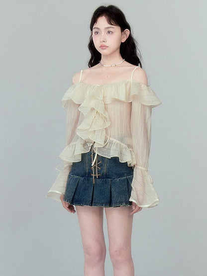 Lace-up High Waist Pleated Skirt