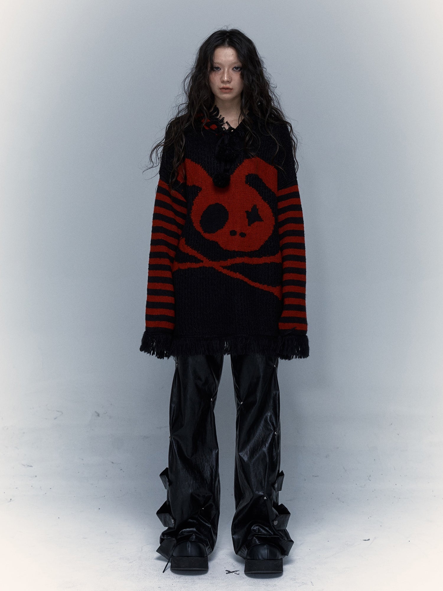 Skull Rabbit Loose Knitted Hooded Pullover