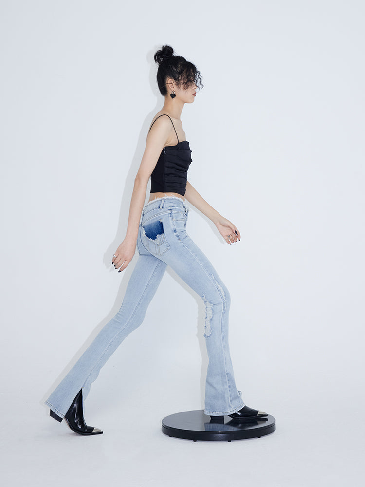 Raw-edged Micro Flared Slit Jeans