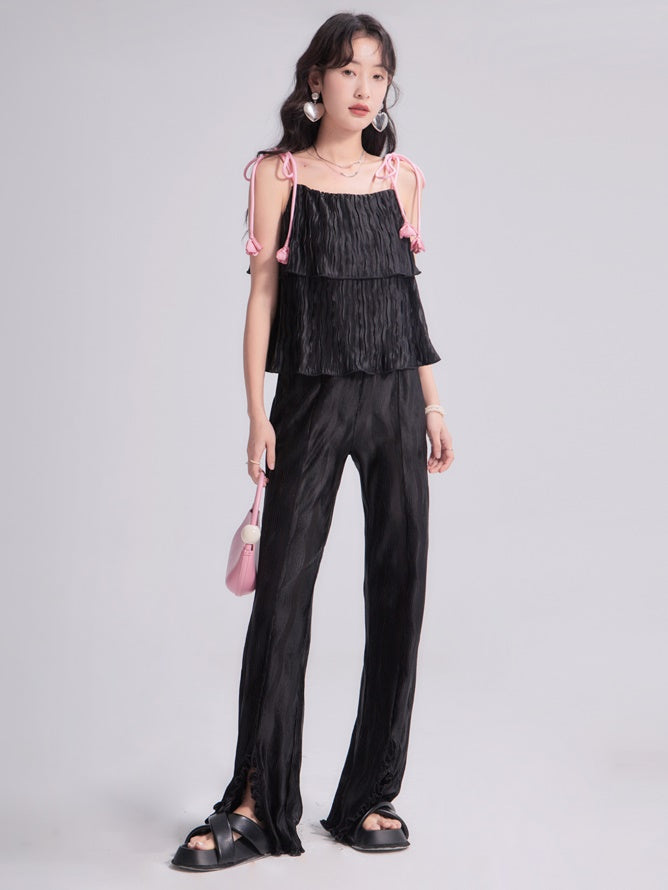 Three-dimensional Tulip Lace Multi-layer Pleated Suspenders Top