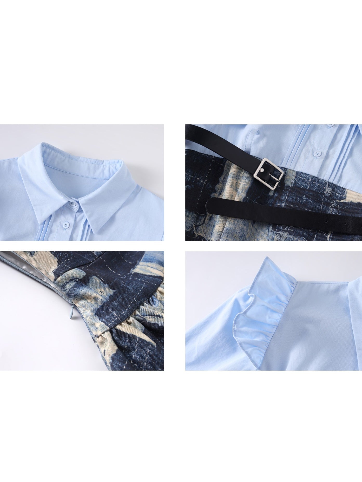 Denim Splicing Belt Design Shirt Dress