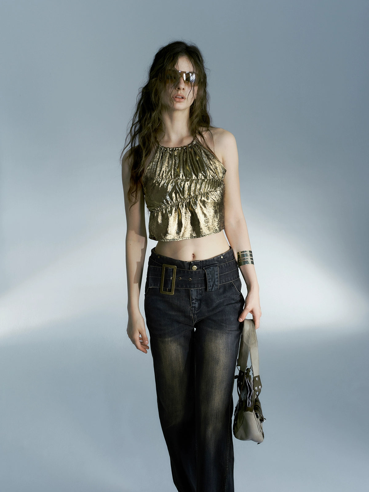 Asymmetric Metallic Cropped Camisole