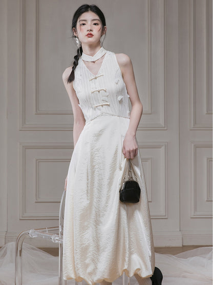 Chinese Style Flower Hollow Splicing Dress