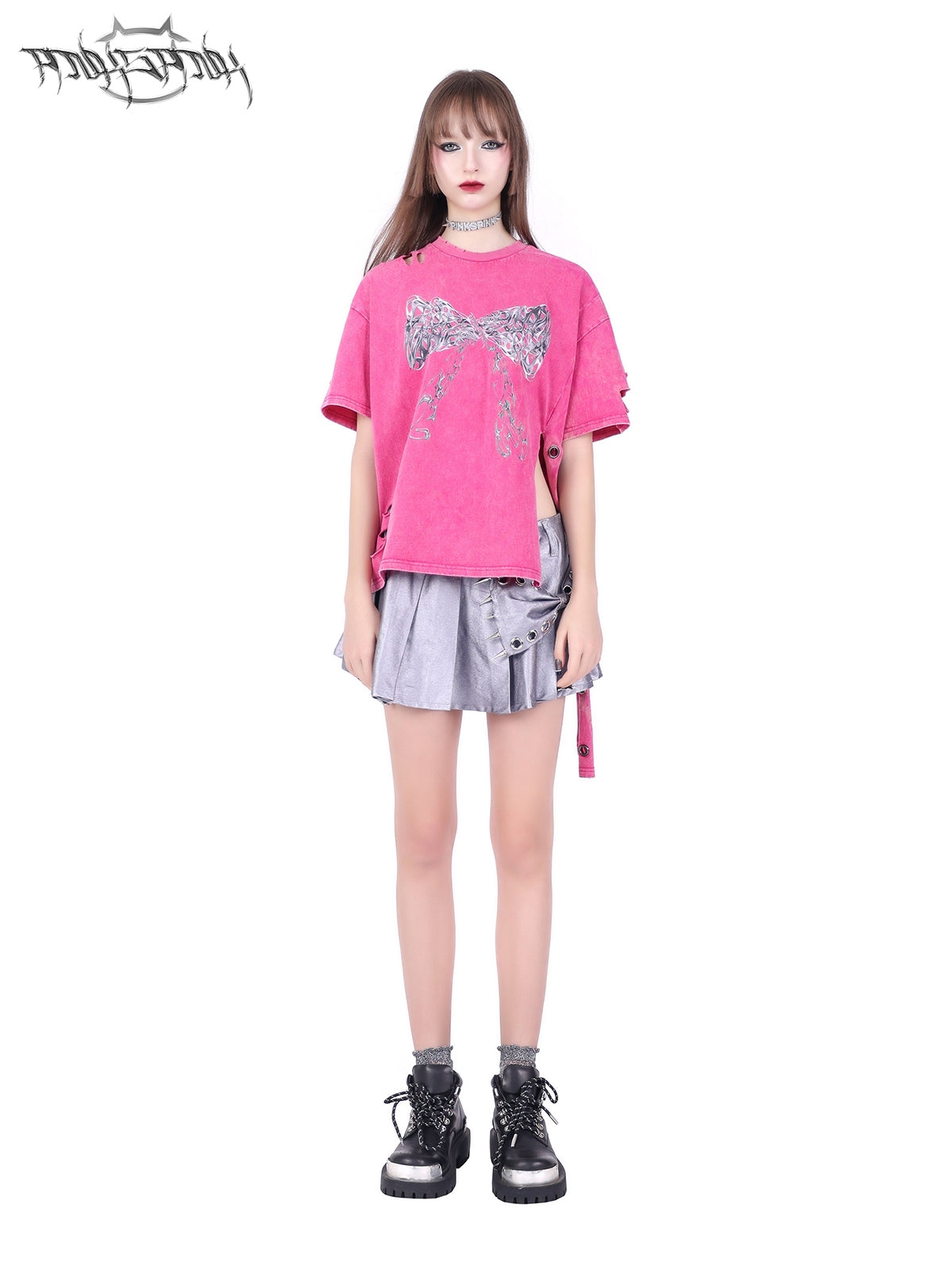 Ribbon Nichi Side Cut Punk Oversize T-Shirt