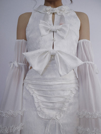 Ribbon Embroidery Arm-cover Frill Body-Suit