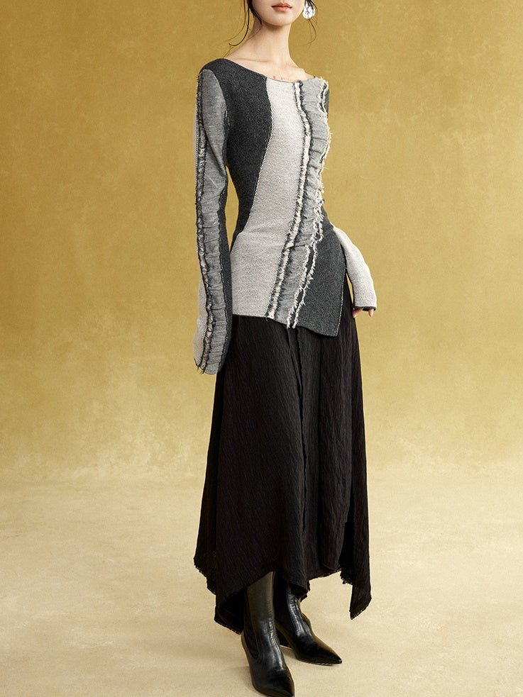 Flowing Jacquard Pullover Sweater