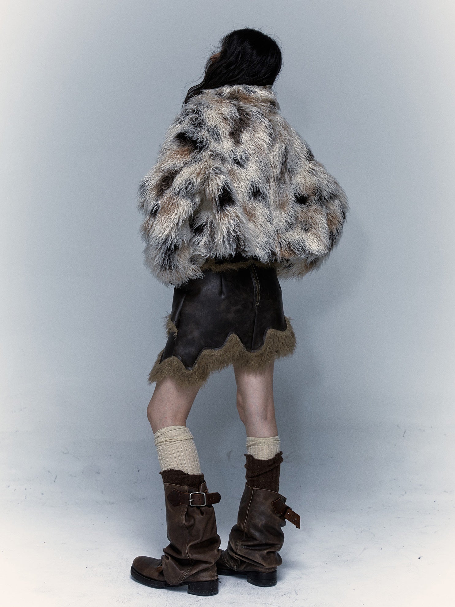 Smudged Design Short Eco-Friendly Fur Coat