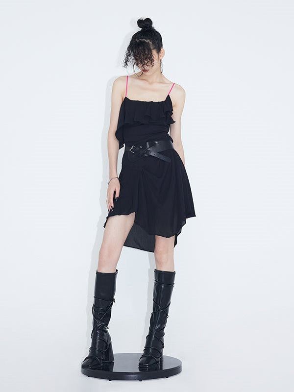 Asymmetric Ruffled Suspender Dress