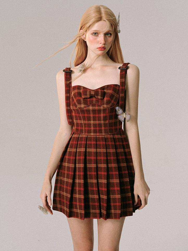 Plaid Slip Plisse Kleid