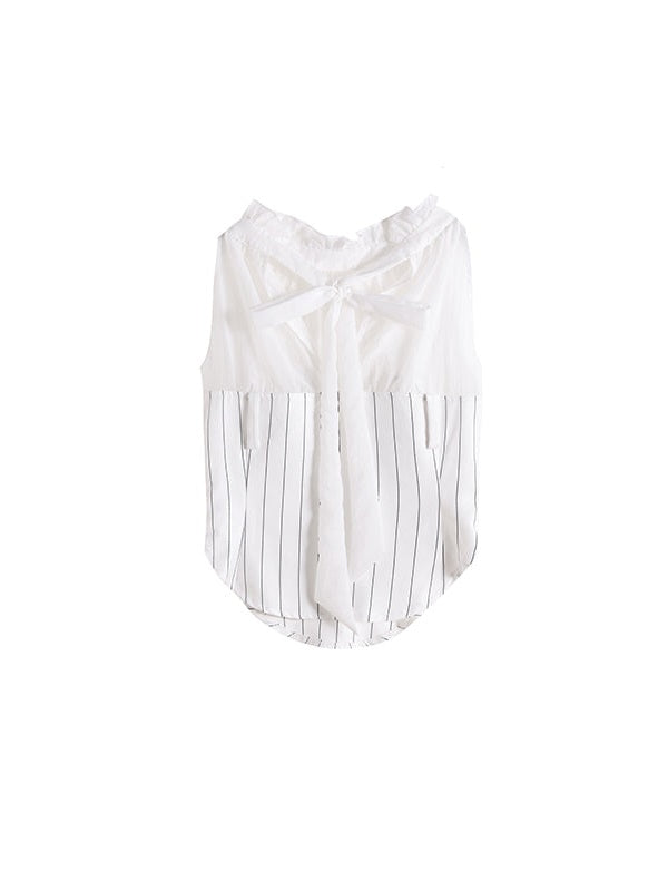 Striped Stitching Sheer Top ＆ Micro Mini Skirt