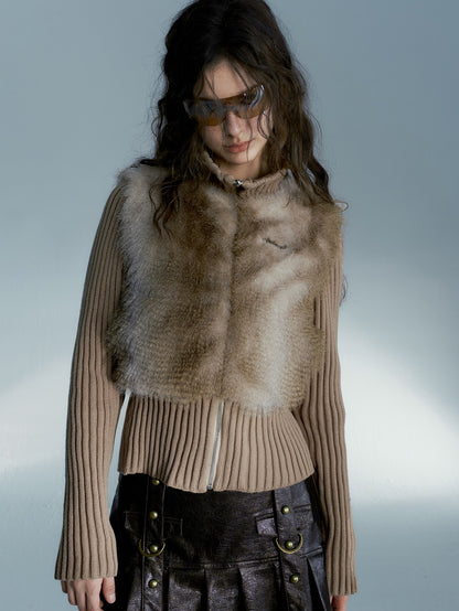 Knitted Switching Eco-Friendly Fur Jacket