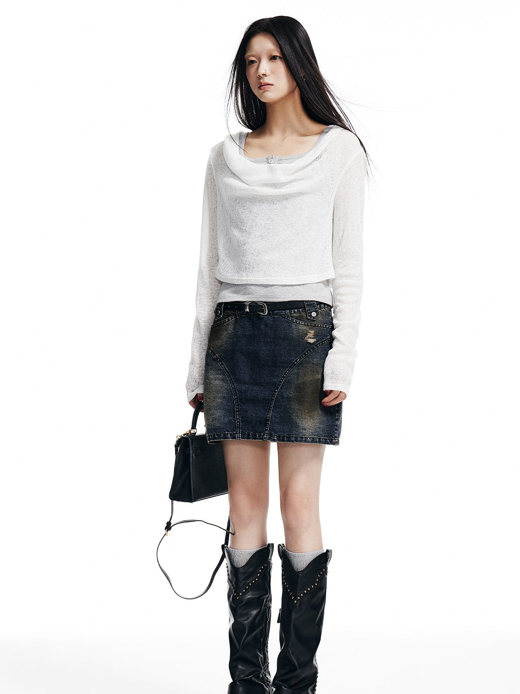 Knitted Hooded Short Top ＆ Tank Top Set-up