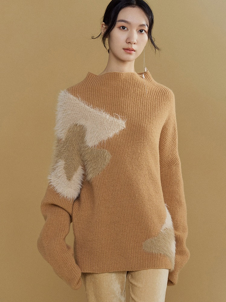 Jacquard Wooly Patchwork großer Pullover