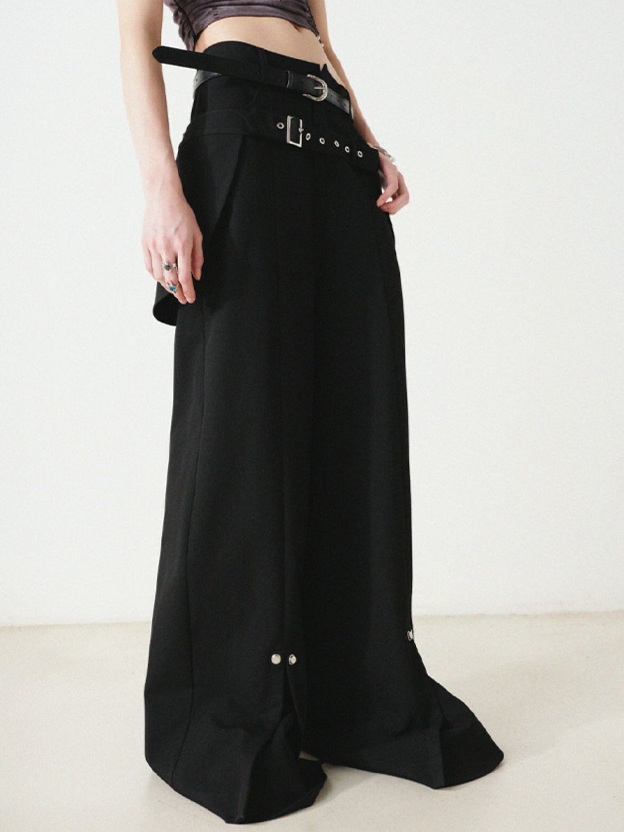 Wide Leg Pants With Belt Pocket